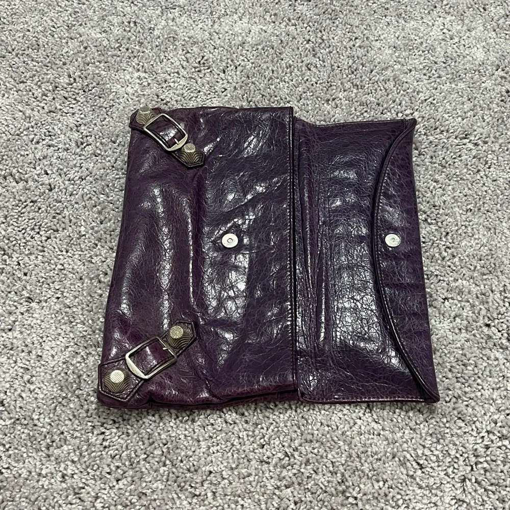 Balenciaga Dark Purple Leather Clutch - Picture 3 of 9